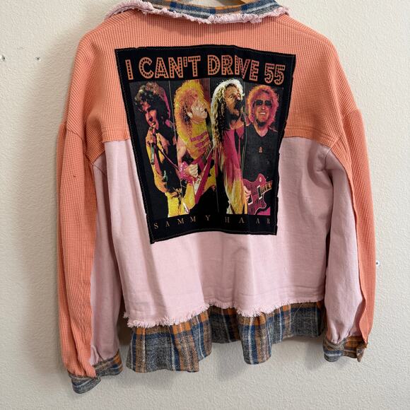 Upcycled Shacket with Sammy Hagar Graphic & Flannel Accents Size M - Picture 1 of 11